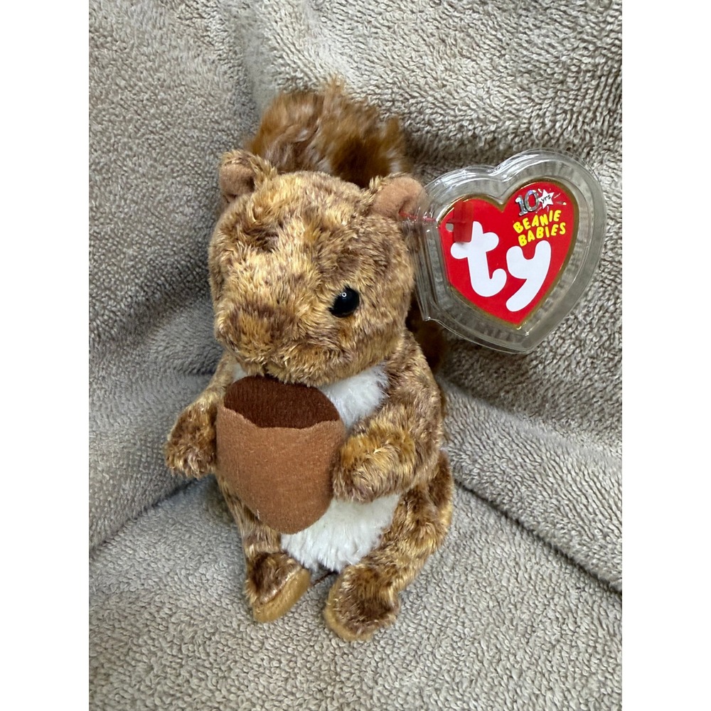 Ty Beanie Babies Nutty Squirrel Unisex OS Brown New 2002 10th Anniversary Acorn
